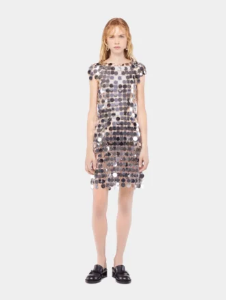 Kultowa srebrna sukienka Sparkle z dyskami