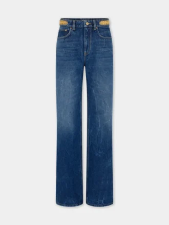 Luźne dżinsy z ciemnego, spranego denimu