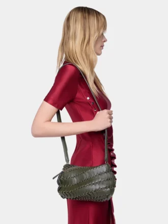 Skórzana torebka crossbody Paco w kolorze khaki