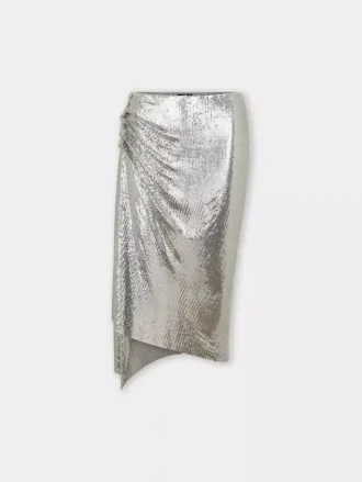 Srebrna spódnica z drapowanym materiałem typu chainmail